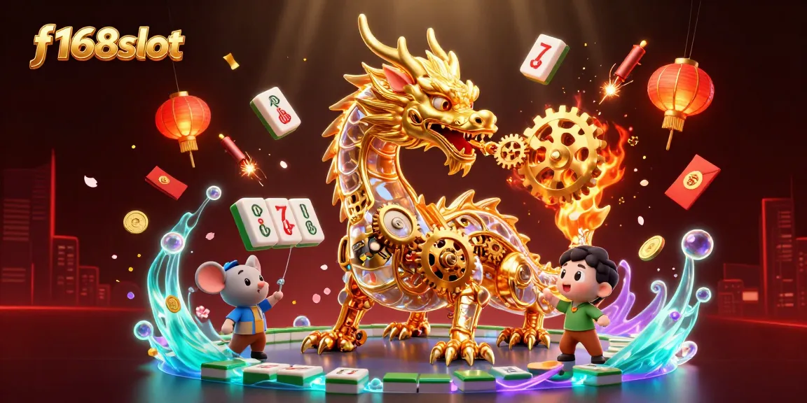 Engage with thrilling gameplay at f168slot featuring dynamic elements like golden dragons and animated slot reels.