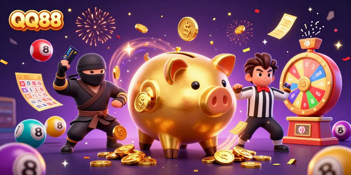 Experience thrilling games with QQ88 as cartoon characters engage in dynamic casino action.