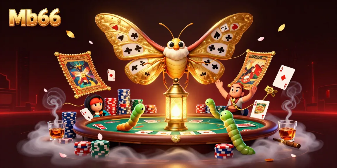 Experience thrilling gameplay at Mb66 with a majestic atlas moth and vibrant poker scene.