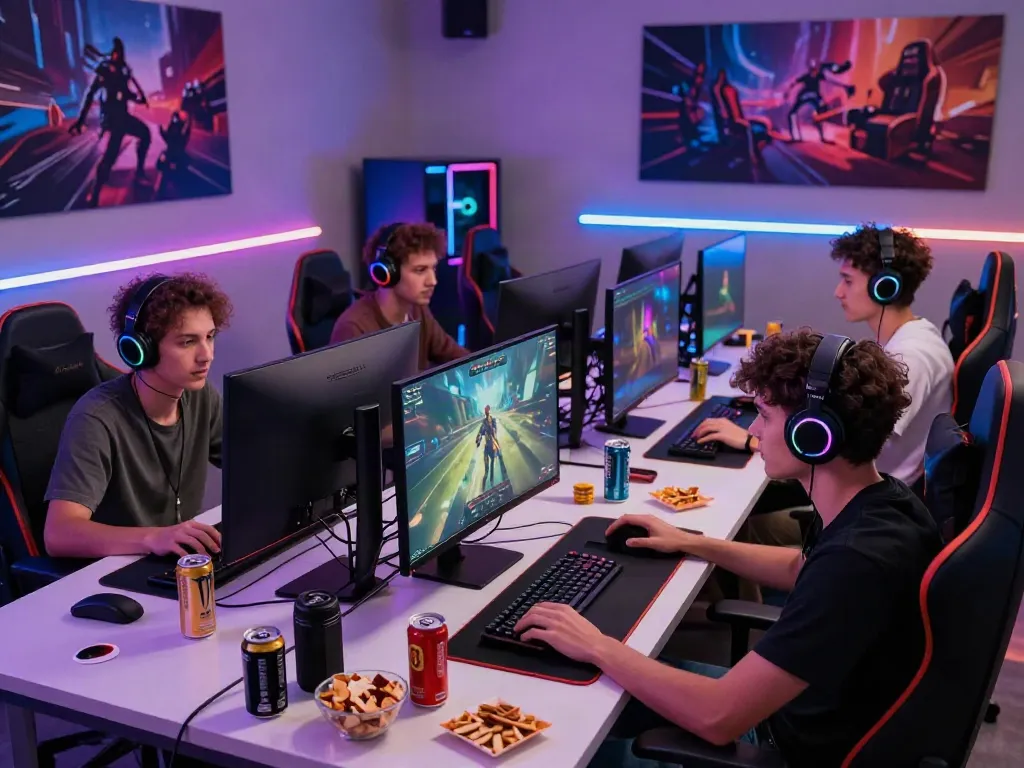 Gamers enjoying an exciting session on qqmacan platform in a vibrant studio.