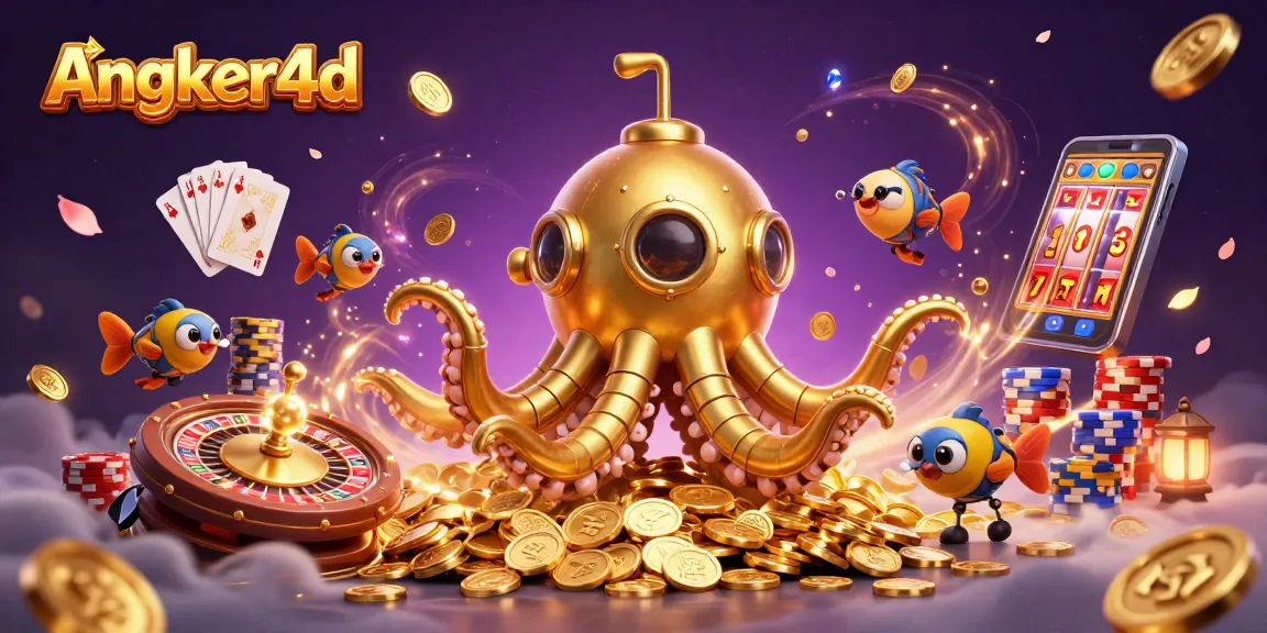 Menghadirkan pengalaman bermain yang mendebarkan di Angker4d dengan simbol slot, meja poker, dan elemen kasino yang megah.