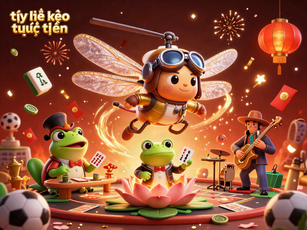 Engage with tỷ lệ kèo trực tuyến at a vibrant lily pad casino featuring a frog croupier and dragonfly pilot.