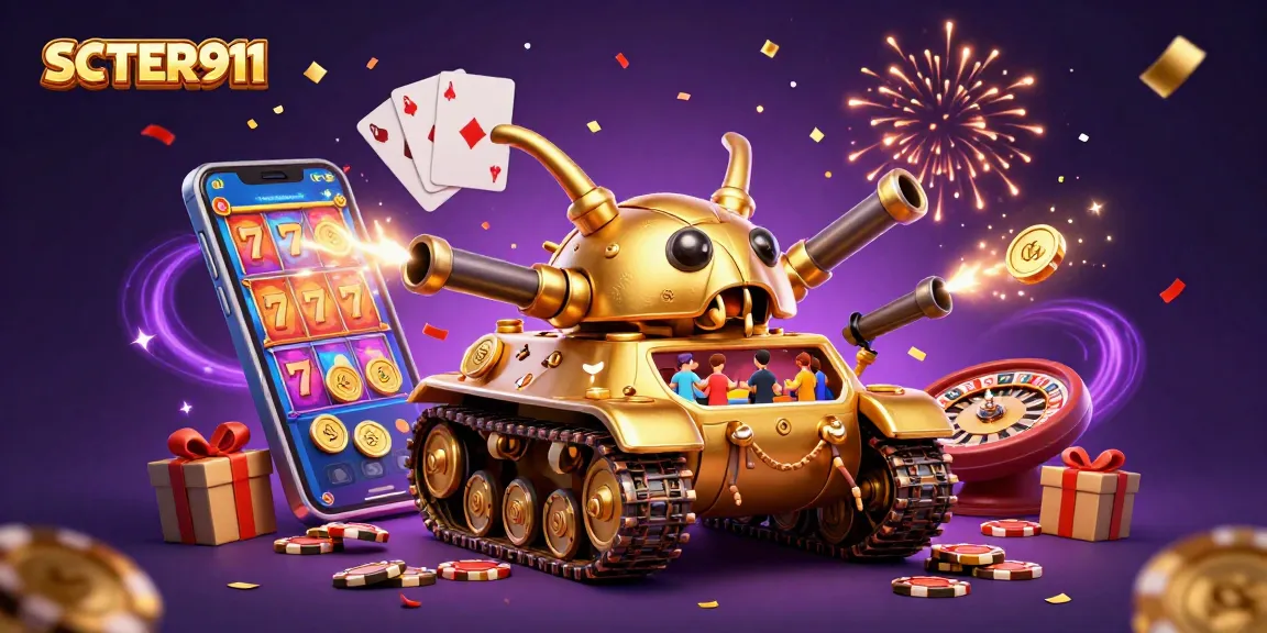 Engage with SCATTER911's thrilling mini casino inside a golden beetle tank.