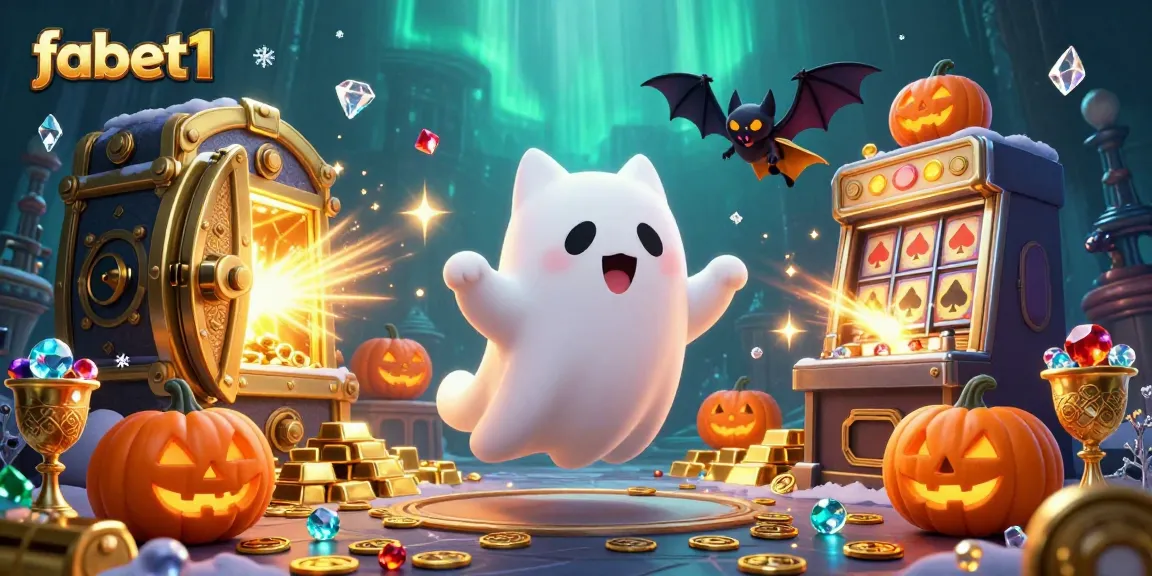 Experience the magic of fabet1 with a friendly ghost cat and treasures in a haunted casino.