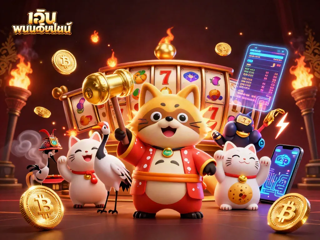 เล่นสล็อตออนไลน์ผ่านเว็บ พนันออนไลน์ ที่มีตัวละครจากวัฒนธรรมญี่ปุ่นและธีมคาสิโน