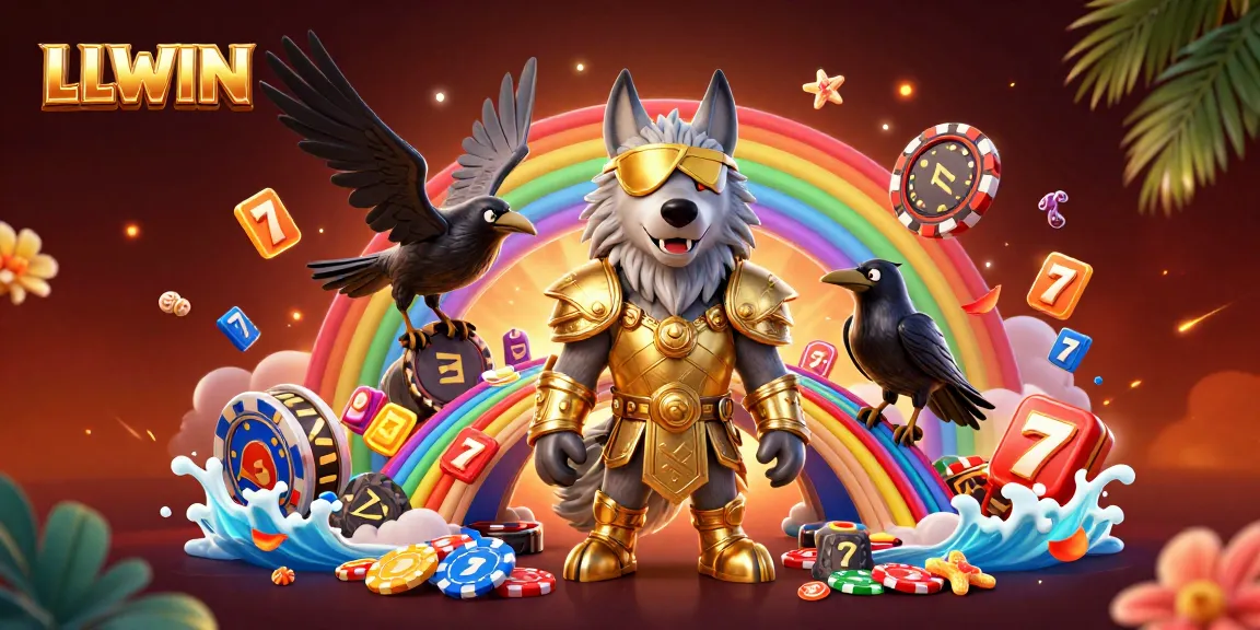 LLWIN jackpot scene showcasing dynamic slot reels and mythical characters in a vibrant casino setting.