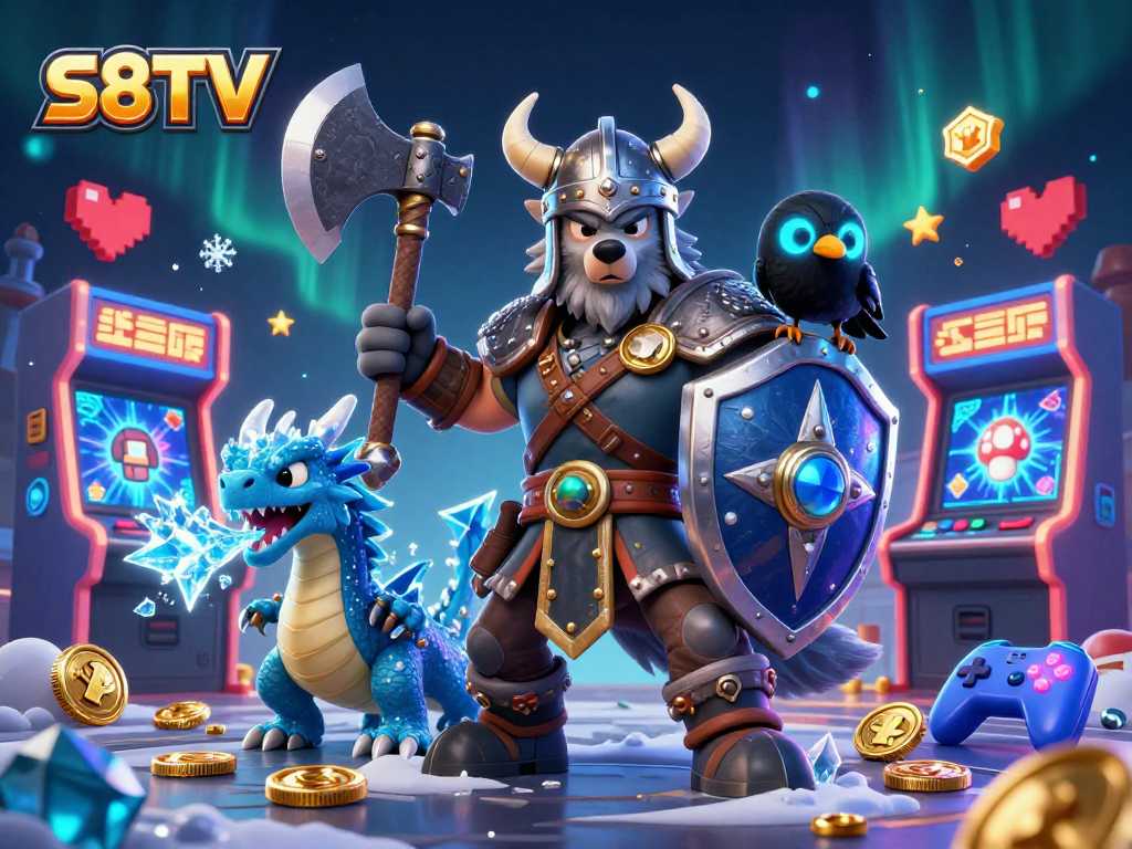 Experience thrilling gameplay with S8TV featuring Viking warriors, dragons, and immersive gaming elements.