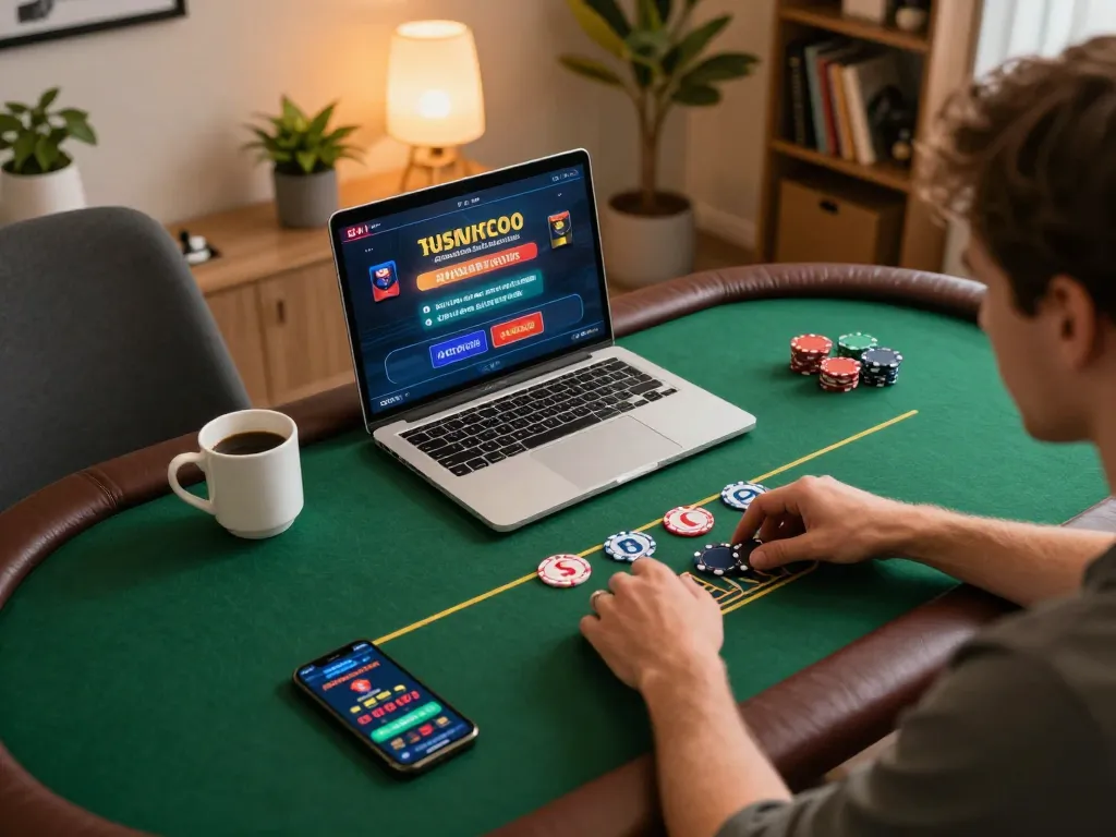 Engaging with Situs MPOID via smartphone while playing poker online to maximize winning strategies.