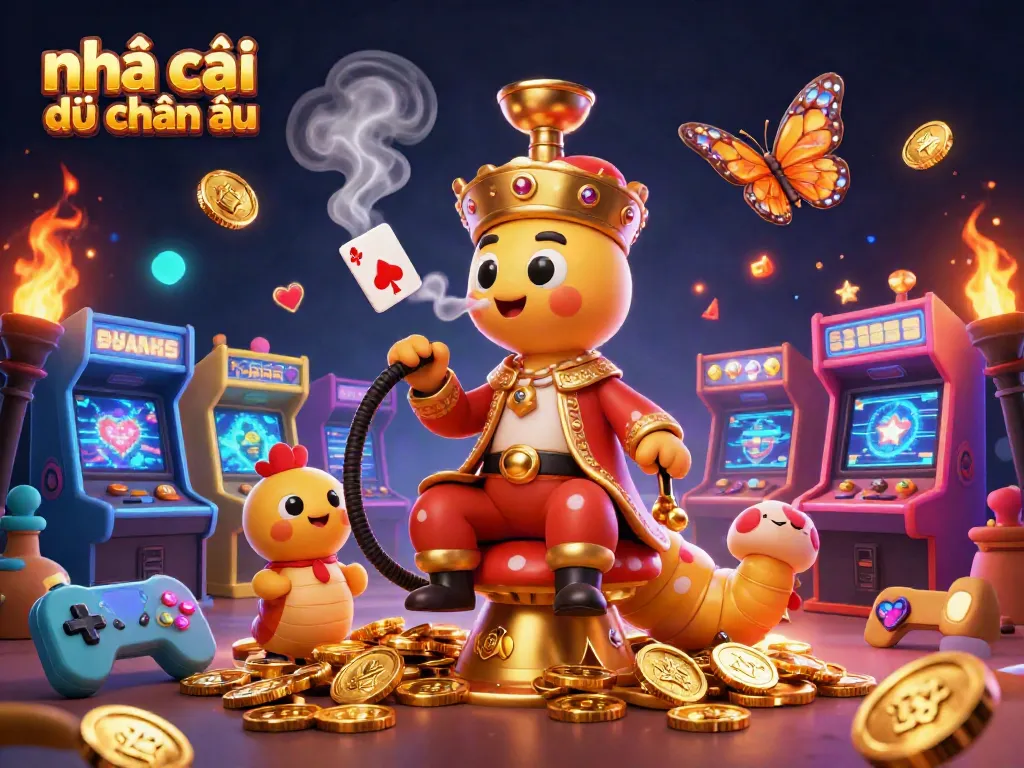 Hình ảnh nhà cái đến từ châu âu với nhân vật hoạt hình và các biểu tượng cá cược đặc trưng.