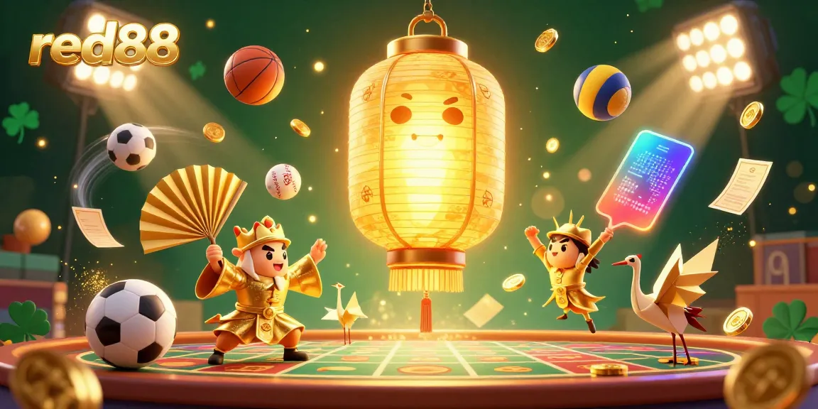 Experience thrilling moments at red88 with the vibrant casino scene showcasing golden lantern spirits and energy-filled sports elements.