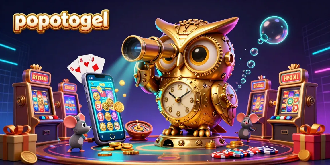Play winning numbers on popotogel, with jackpots shimmering amidst cartoon owls and gaming excitement.
