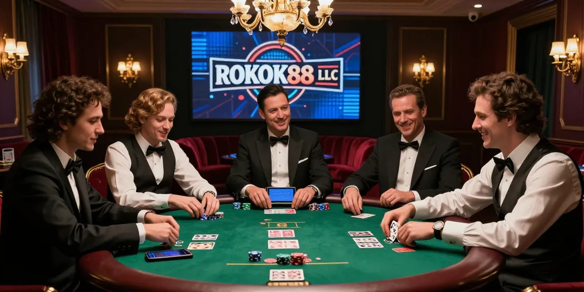 Experience the excitement at ROKOK88 LLC's online casino with a classic mafia vibe, showcasing players enjoying a poker game.