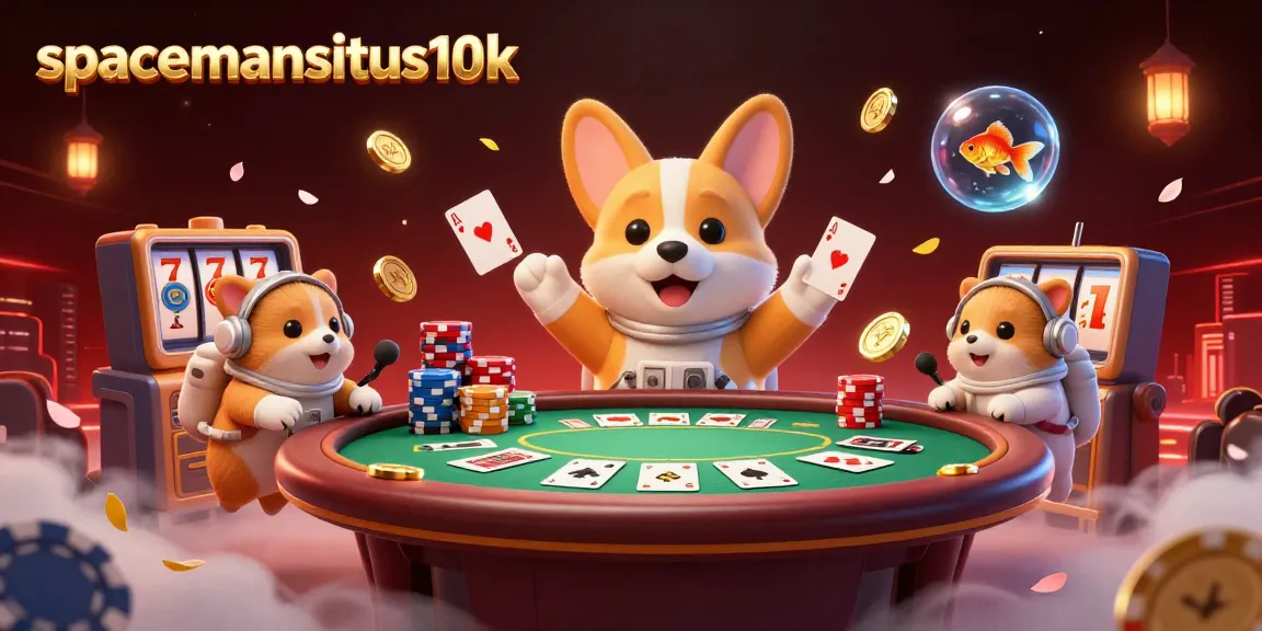 Play thrilling games at spacemansitus10k with an astronaut corgi surrounded by rich casino elements.
