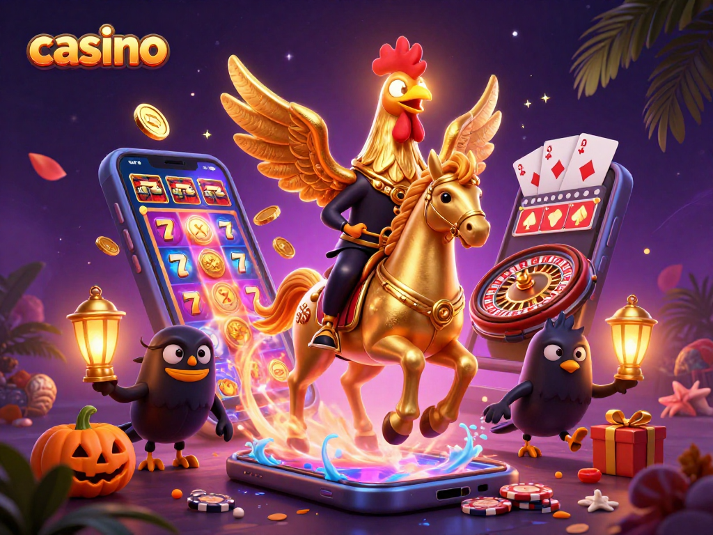 Engaging casino illustration featuring a golden rooster in a lavish gaming environment