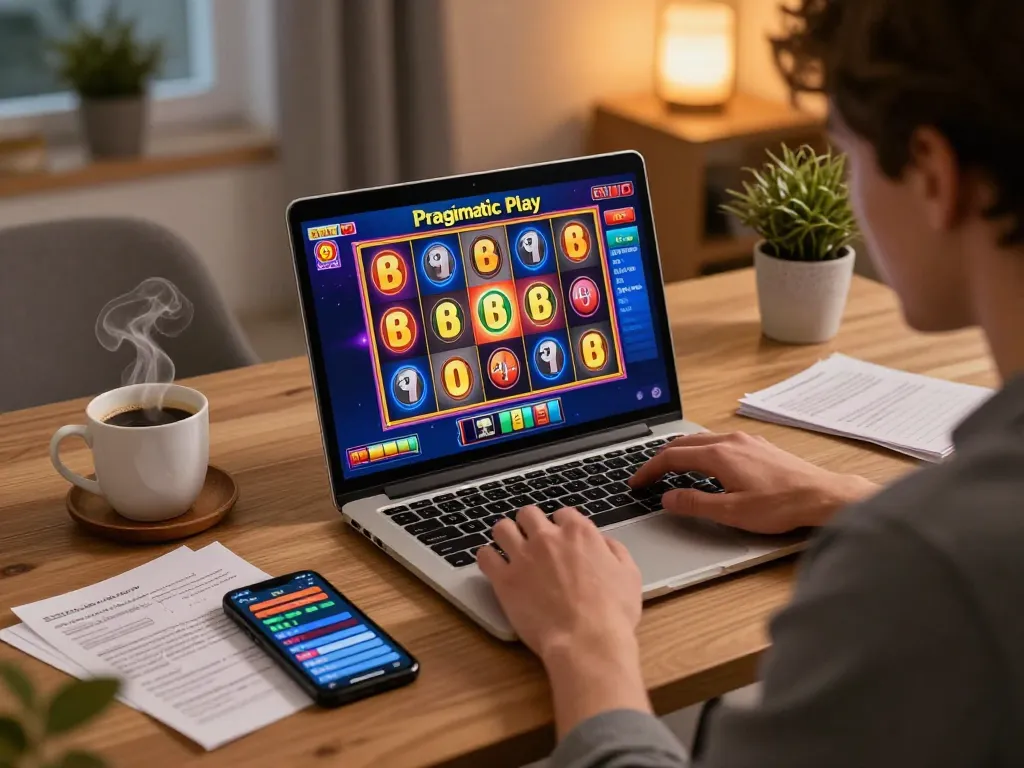 Exciting gameplay on Pragmati Play slots during a cozy home gaming session.