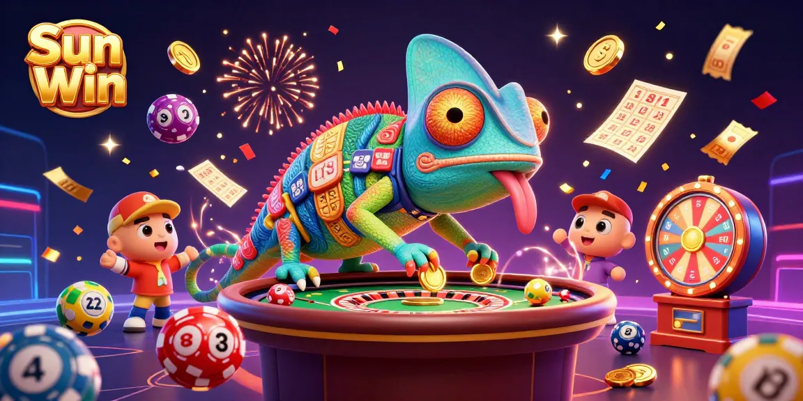 Experience the vibrant energy of Sun Win with a lively 3D scene filled with dynamic gambling elements.