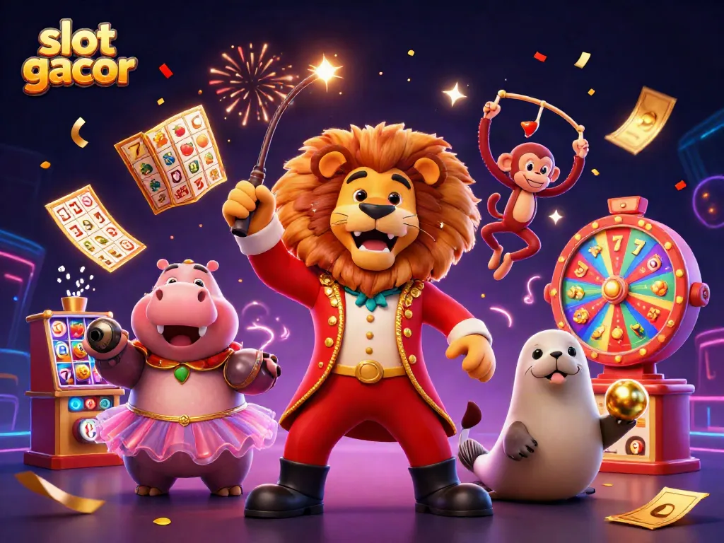 Experience the excitement of slot gacor as vibrant characters celebrate with dynamic gaming elements in a festive atmosphere.
