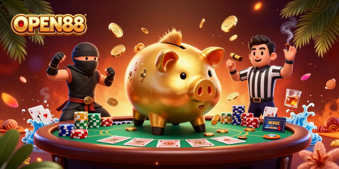 Experience the thrill of OPEN88 with dynamic characters engaging in an exciting poker showdown.