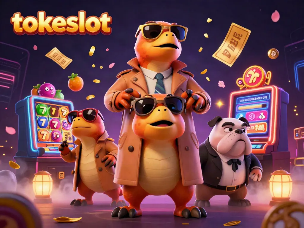 Experience the excitement of tokeslot as three raptors hilariously attempt VIP entry to a casino.
