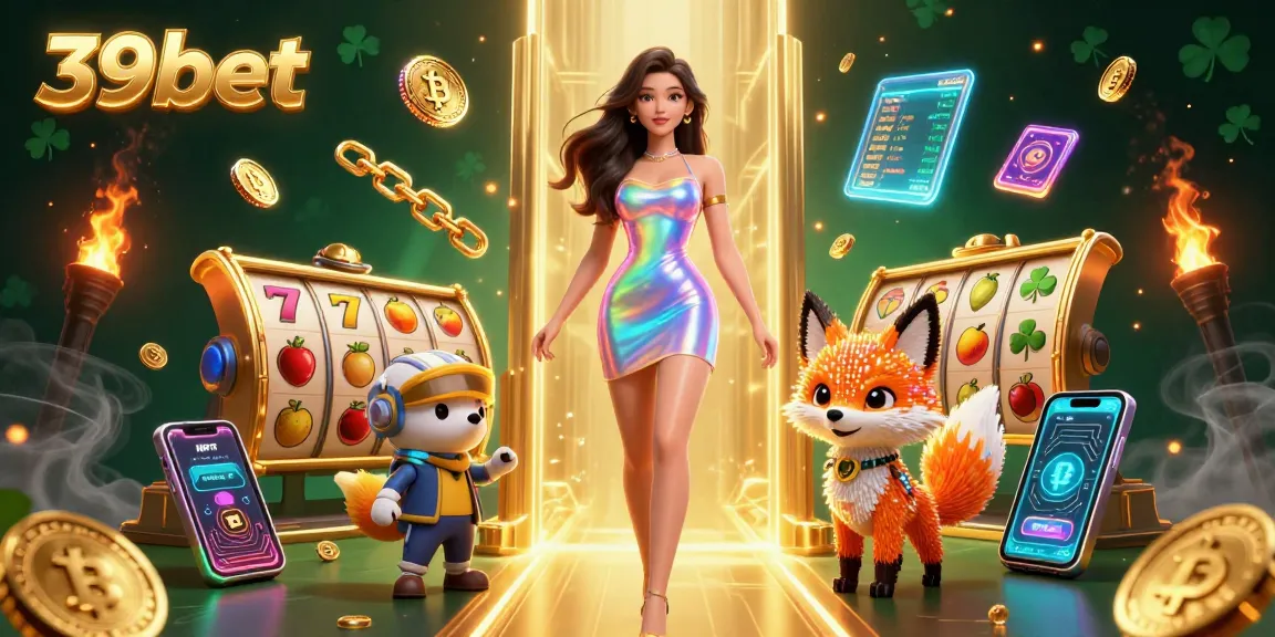 Experience the vibrant slot games of 39bet with engaging characters and casino elements in this spectacular scene.