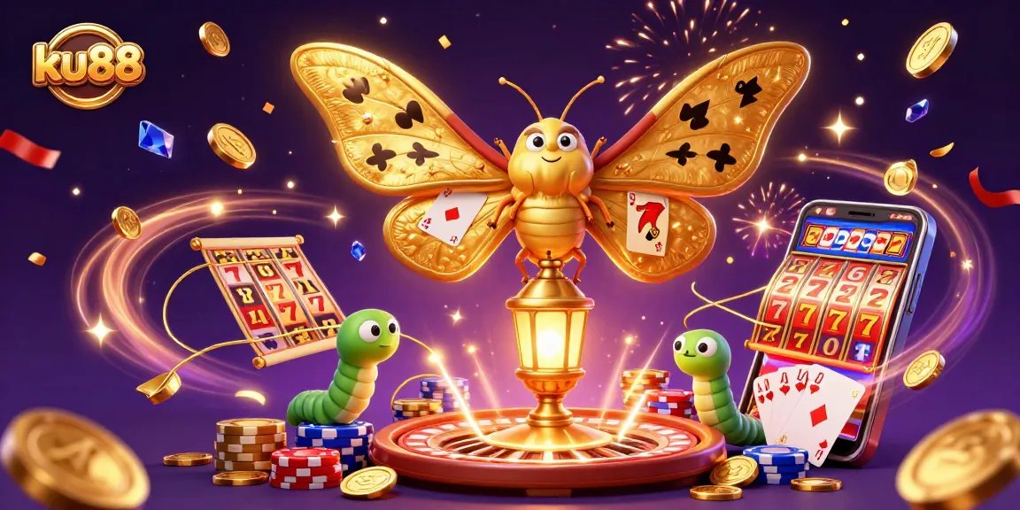 Win big with ku88 in this vibrant casino-themed 3D illustration featuring slots and jackpots.
