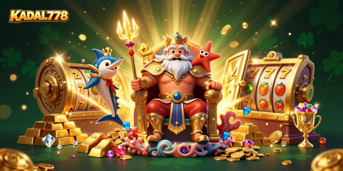 Join the excitement at KADAL778 with a vibrant illustration of luck and riches in a casino theme.
