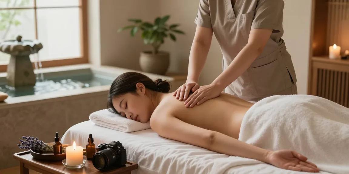 Experience a rejuvenating 서울출장안마 in a tranquil spa atmosphere with calming elements and warm natural light.
