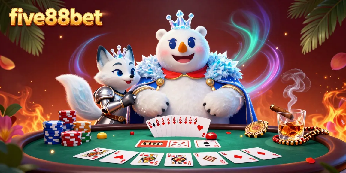 Experience thrilling poker action at five88bet with our animated ice king polar bear and charming snow fox.