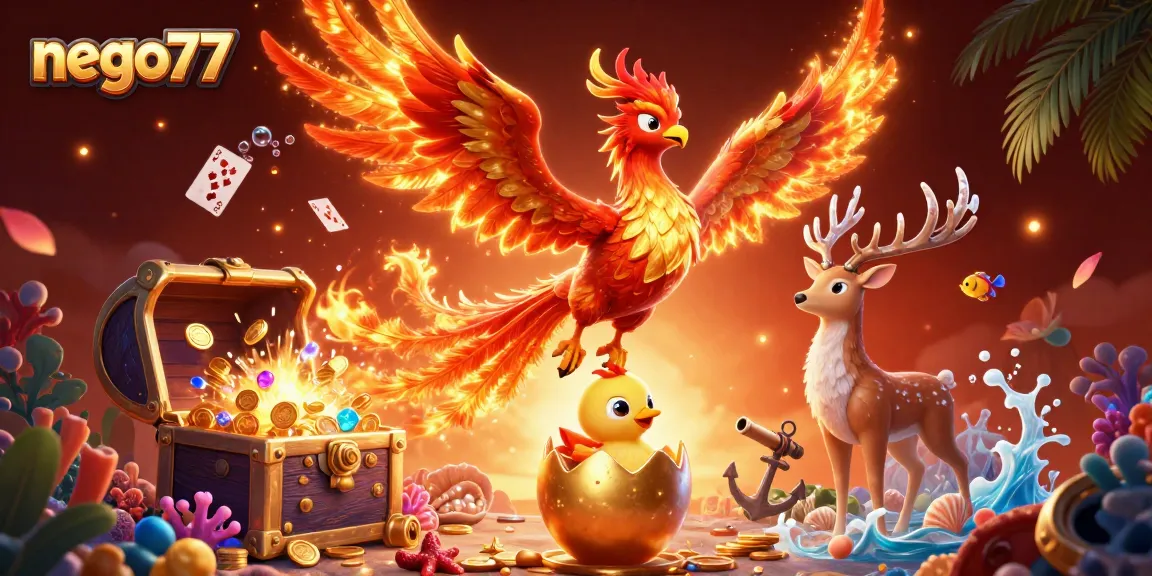 Play slots with nego77 while witnessing an enchanting phoenix scene full of treasures.