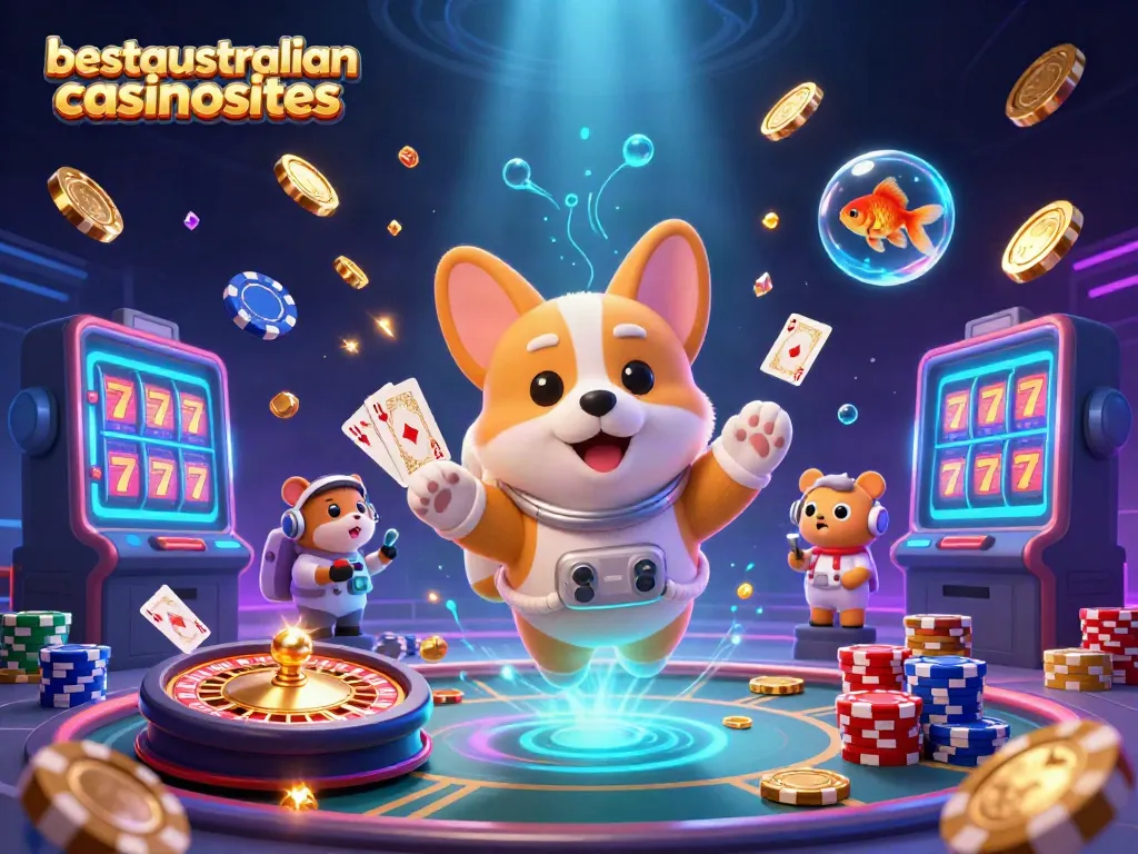 Experience thrilling crypto gambling at bestaustraliancasinosites with animated 3D characters in a vibrant casino setting.