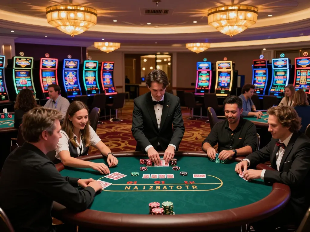 f8betz players enjoying a lively game at a luxury casino, warm lighting creating an inviting atmosphere