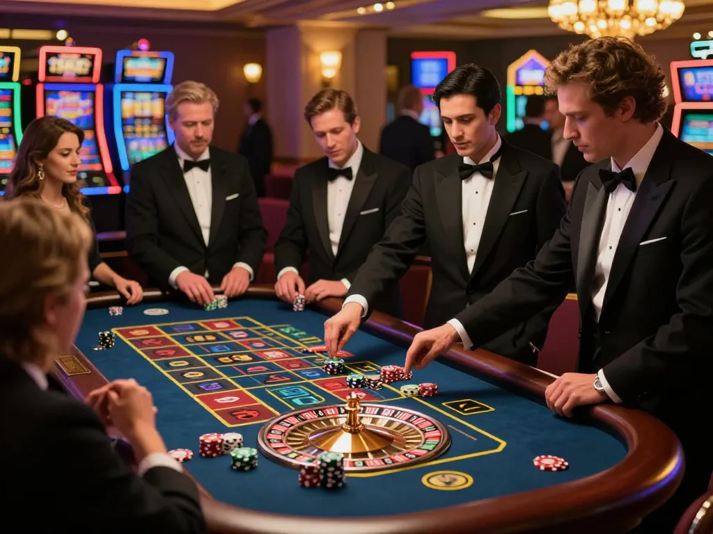 Các người chơi LUCK8 đặt cược tại một bàn roulette thú vị trong một sòng bạc sống động.