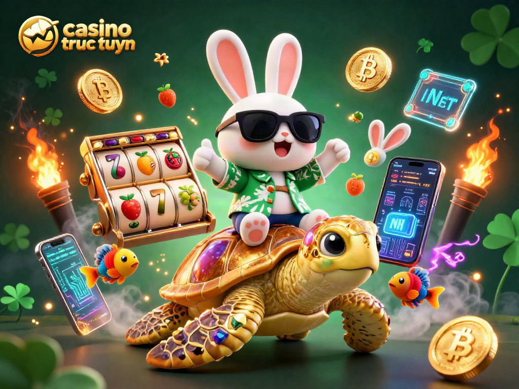 Chơi web casino trực tuyến thú vị với chú thỏ may mắn và rùa vàng đính kim cương.