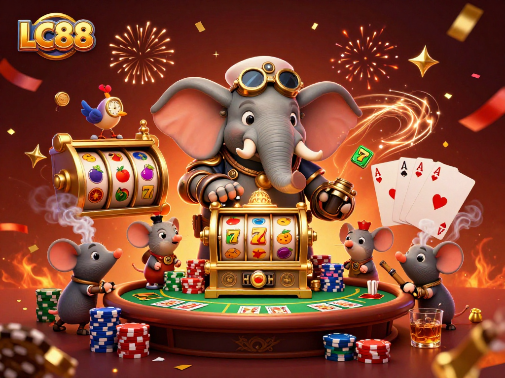Experience exciting games at LC88 with dynamic characters and vibrant slot machine action.