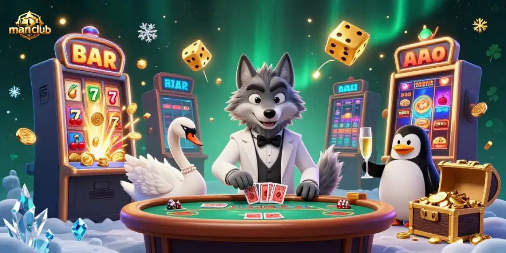 Experience thrilling wins at man club with vibrant slot machines and dynamic gaming characters.