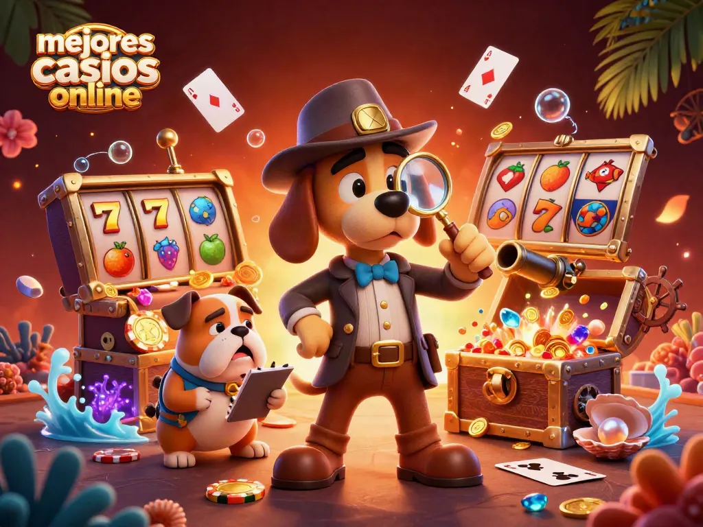 Descubre los mejores casinos online mientras un detective lo sigue en una escena llena de emoción y juegos.