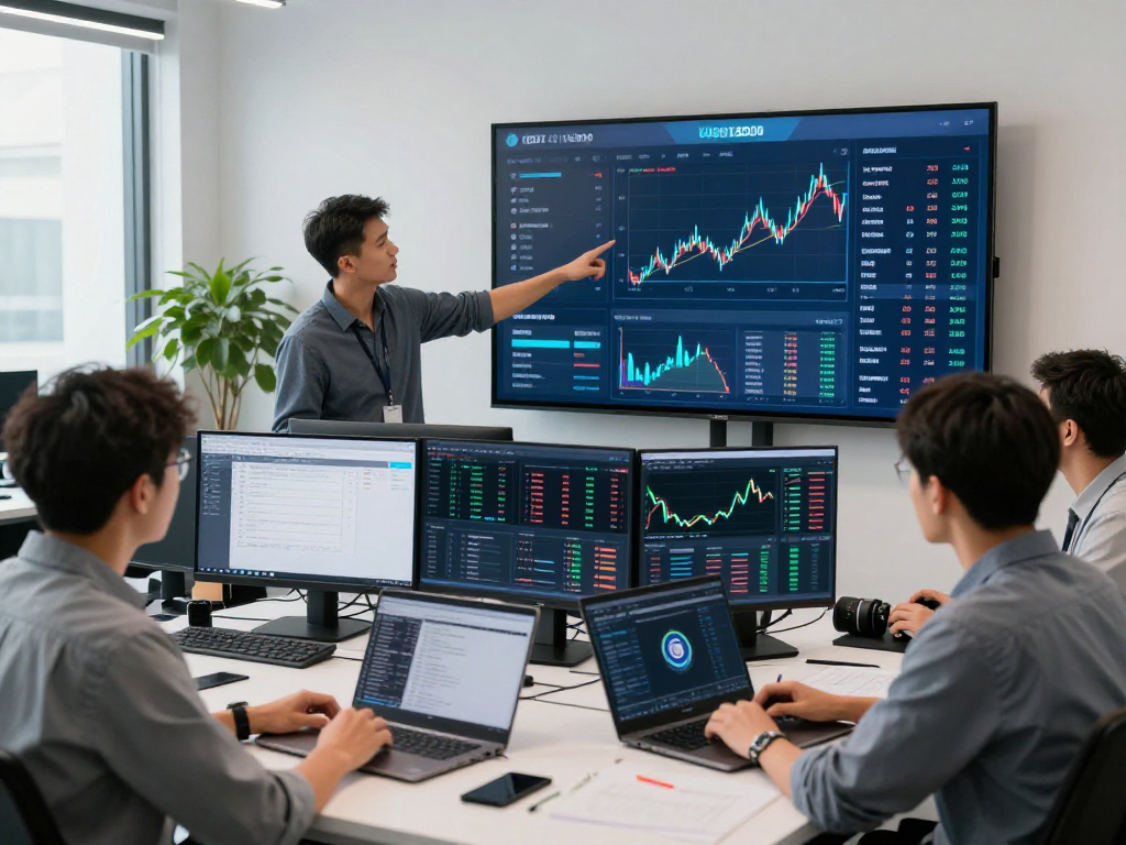 USDT0 performance metrics displayed in a modern blockchain operations room with diverse professionals discussing strategies.
