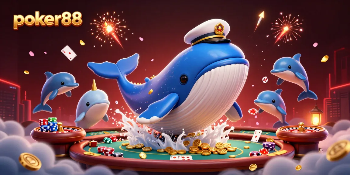 Experience exciting poker games with poker88 in this dynamic 3D scene full of vibrant casino elements.