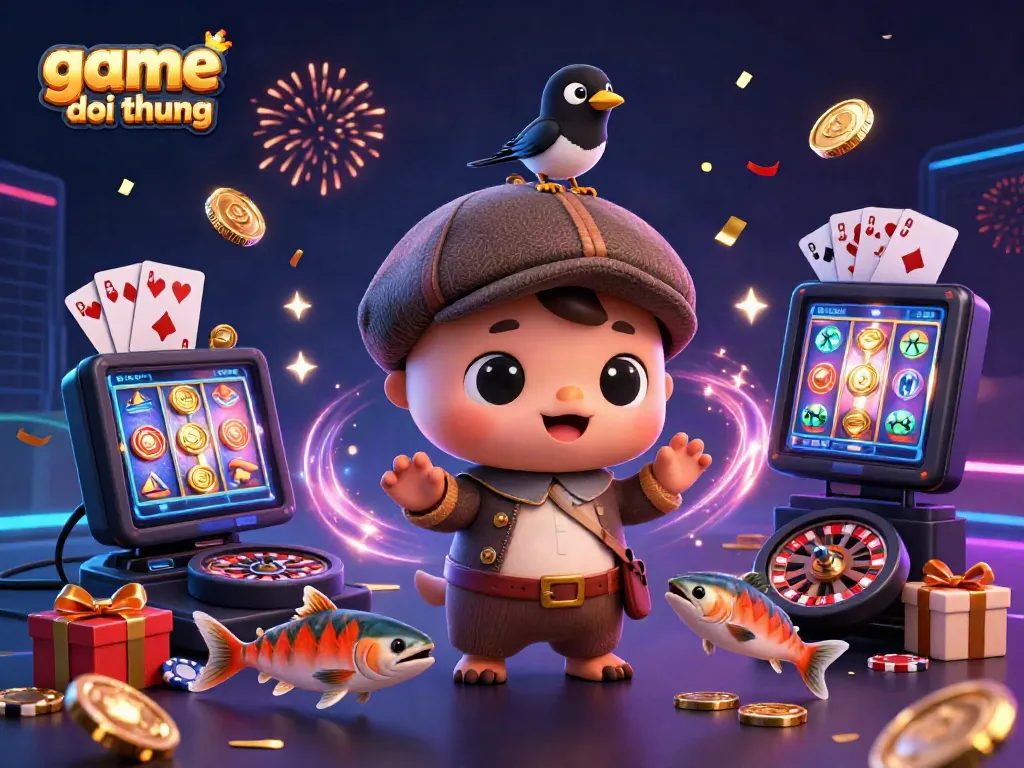 Engage with game bai doi thuong as baby Nessie and friends immerse in a vibrant casino scene.