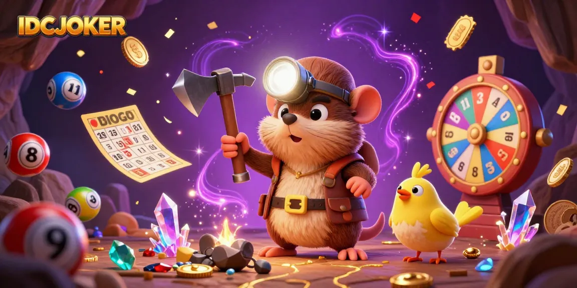 Engage with glorious gaming moments at IDCJOKER with a treasure-hunting mole surrounded by lottery excitement.