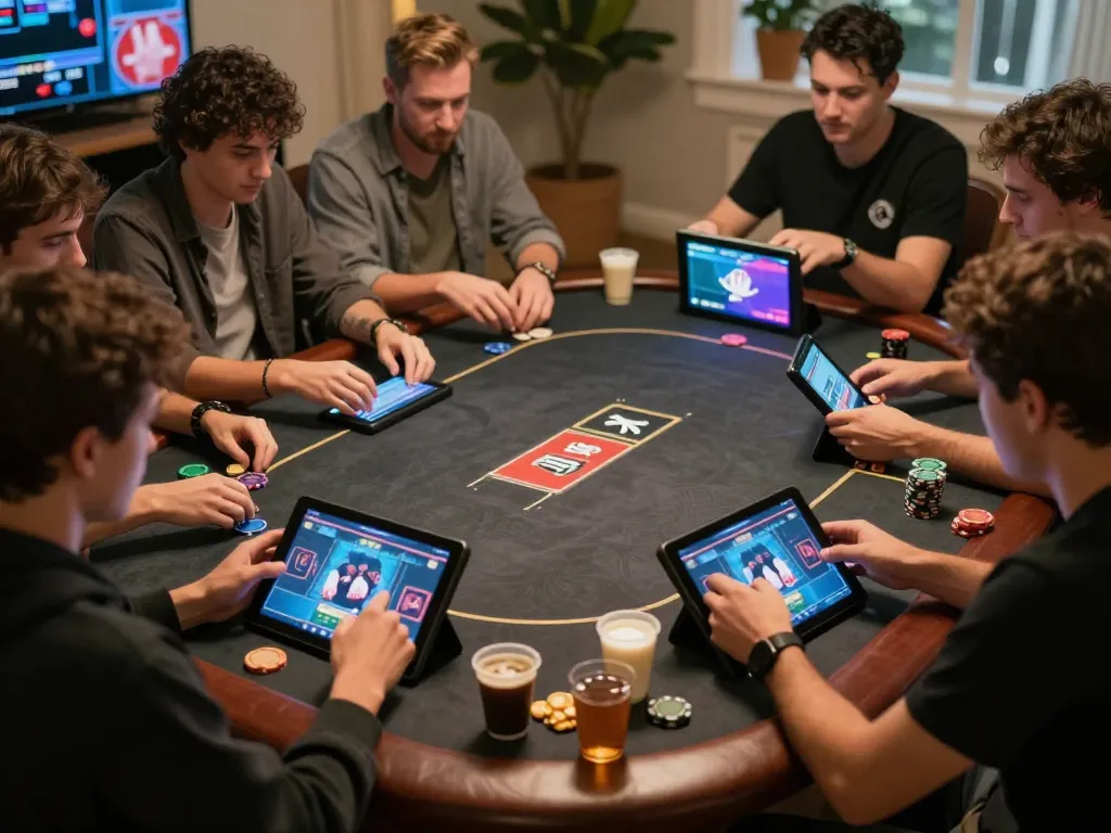 Engaging players using LGOSUPER LOGIN at their devices during an online poker game.