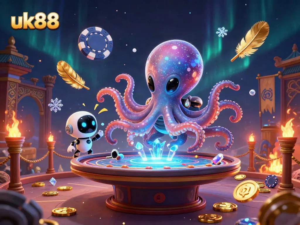 Engage in thrilling poker action with uk88's alien-themed 3D casino representation.