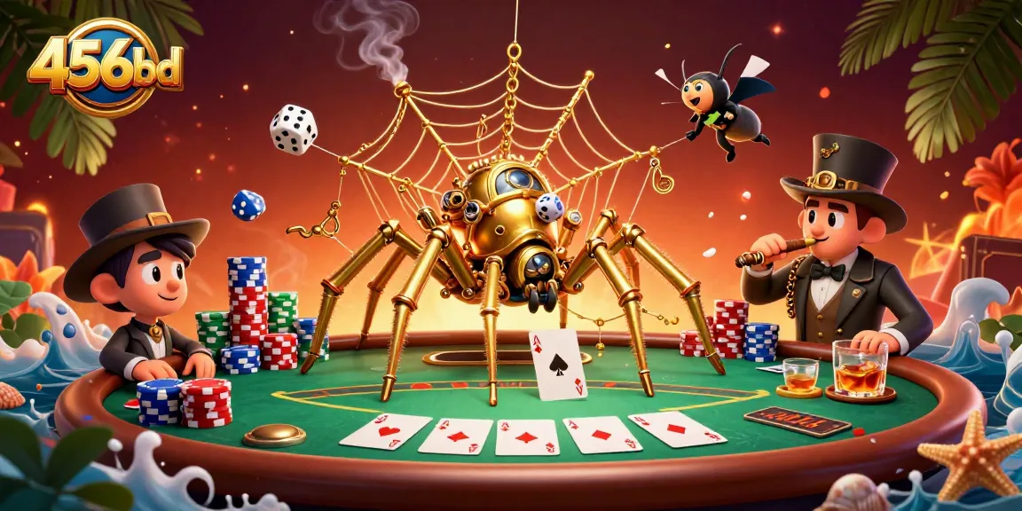 Engage with the vibrant casino scene featuring 456bd’s steampunk spider web trap.