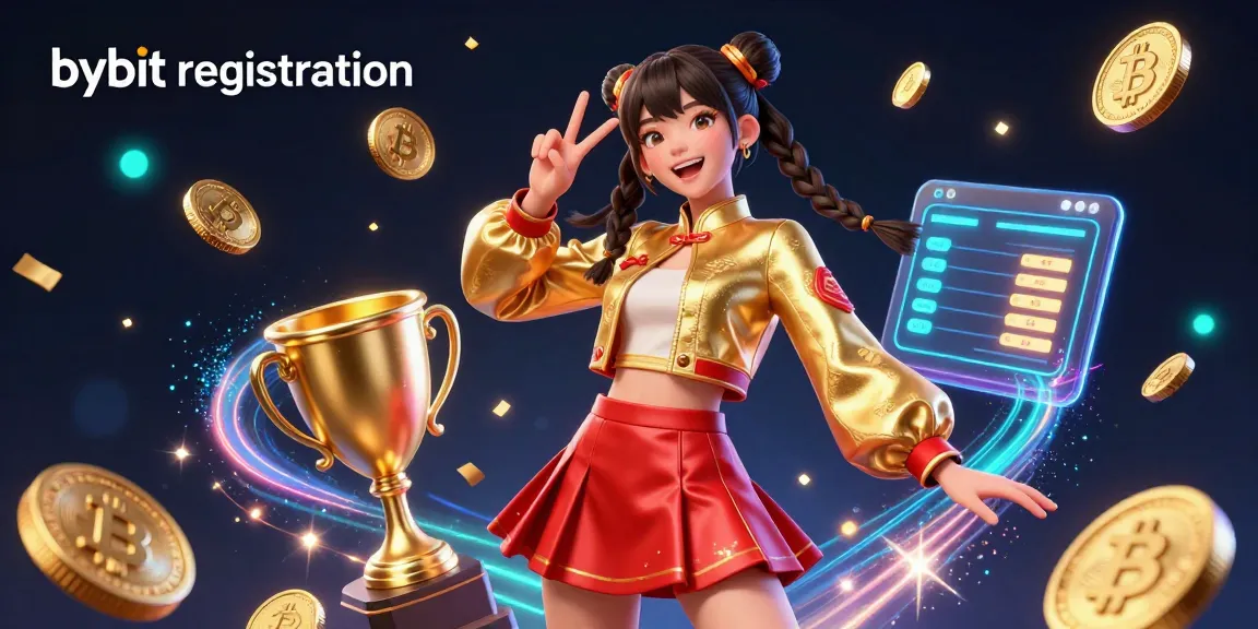 Engage in bybit registration with vibrant cryptocurrency themes and celebratory visuals.