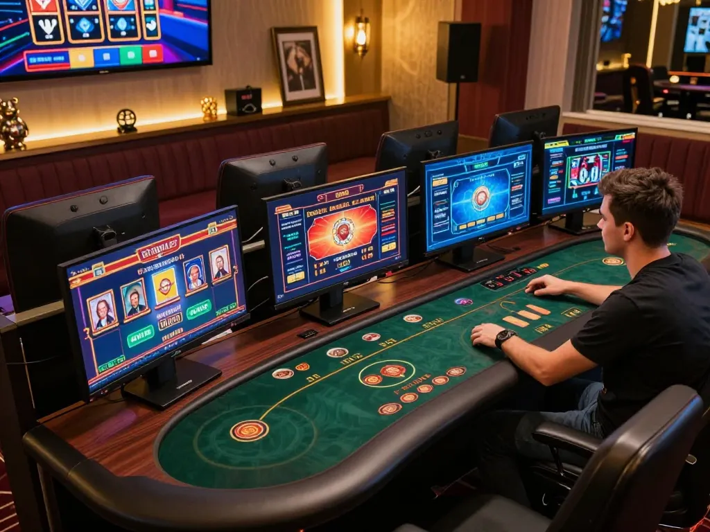 GG88 player engaging in online poker strategy from a luxurious gaming setup
