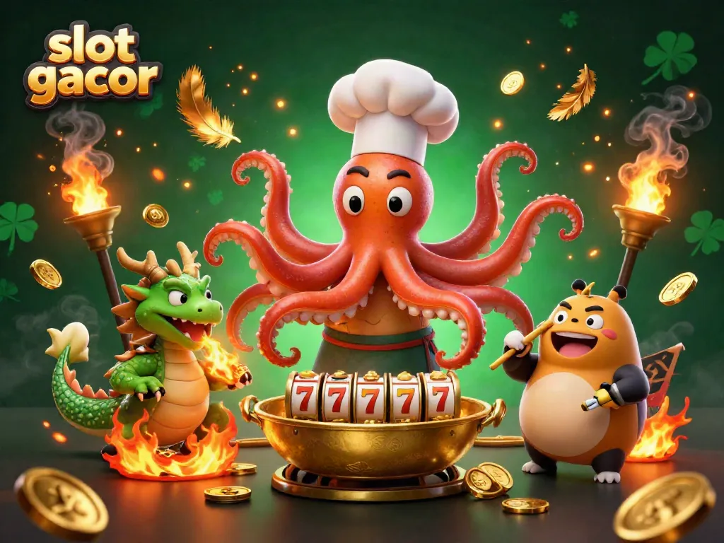 Experience the thrill of slot gacor with playful characters in a vibrant casino scene.