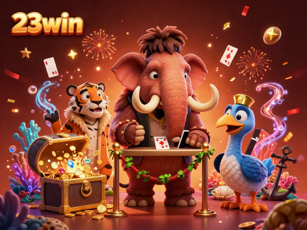 Experience thrilling gaming adventures at 23win with a vibrant casino scene featuring unique characters.