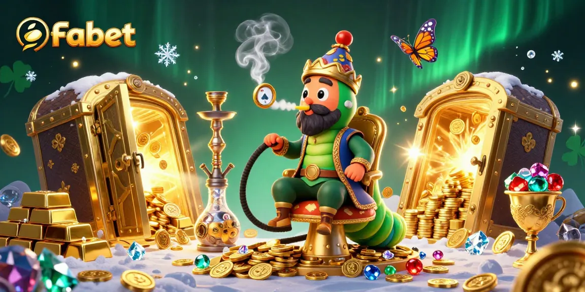 Engage with Fabet, where a whimsical caterpillar offers poker hand symbols among treasure and gems.