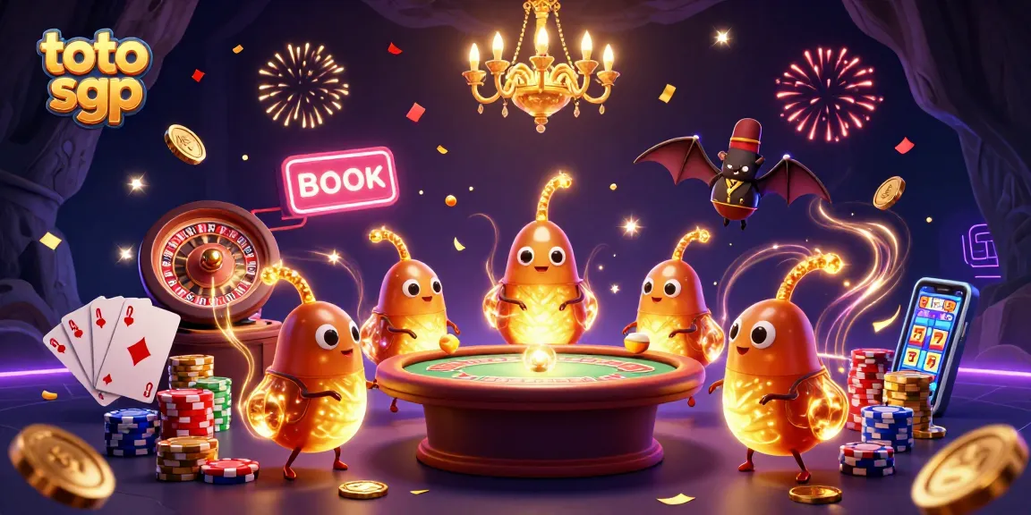 Toto SGP showcases a vibrant 3D cartoon casino scene featuring glowing glowworms and a unique bat dealer.