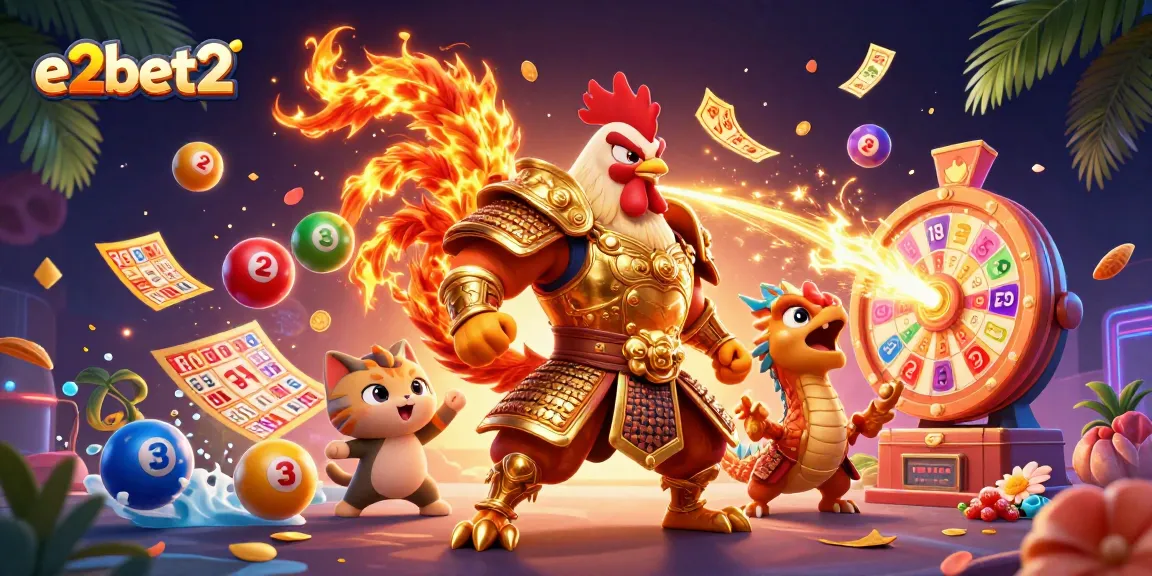 Experience excitement with e2bet2's thrilling games featuring dynamic characters in animated casino action.